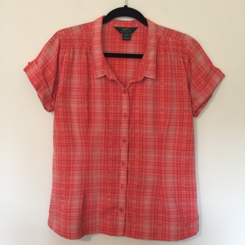Woolrich | Short Sleeve Orange Plaid Shirt Size L